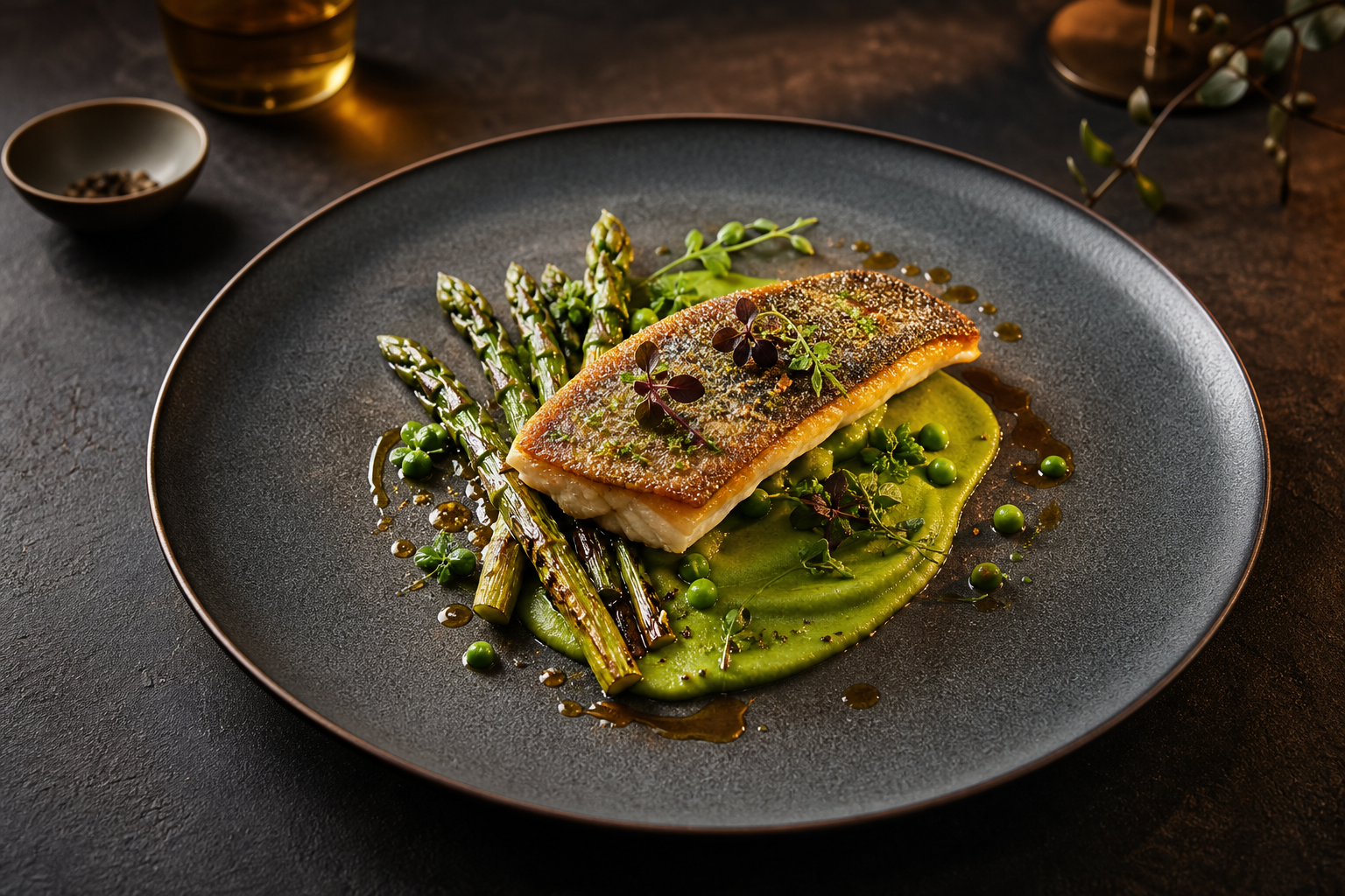 Angerichtetes Fischgericht für die Restaurant-Bildwelt