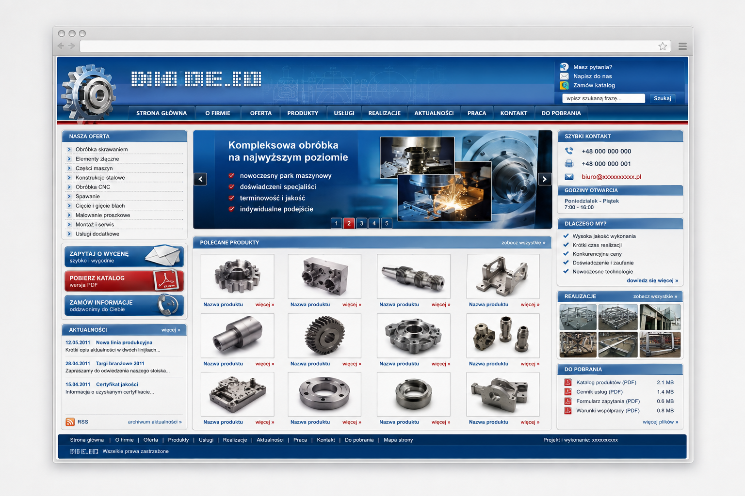Fictional older Polish website mock-up for an industrial company